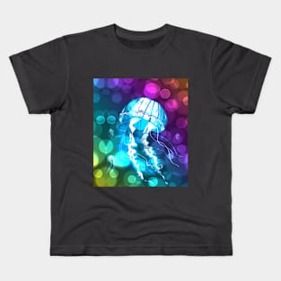 Neon Jellyfish With Lens Flare Background Kids T-Shirt